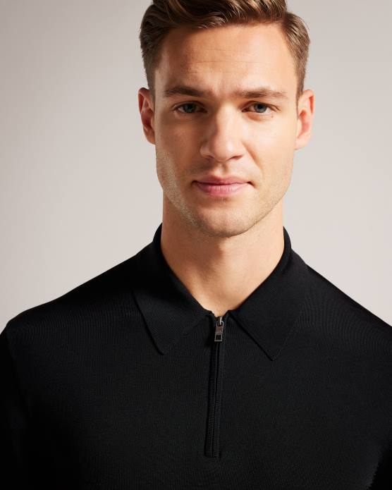 Ted Baker Hommes 60VD1554 vêtements viba polo en rayonne à manches longues et demi-zip noir