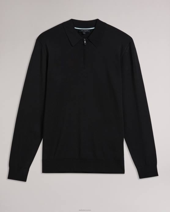 Ted Baker Hommes 60VD1554 vêtements viba polo en rayonne à manches longues et demi-zip noir
