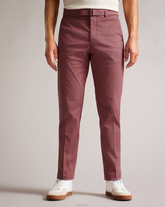Ted Baker Hommes 60VD1266 vêtements pantalon droit ceinturé bordeaux