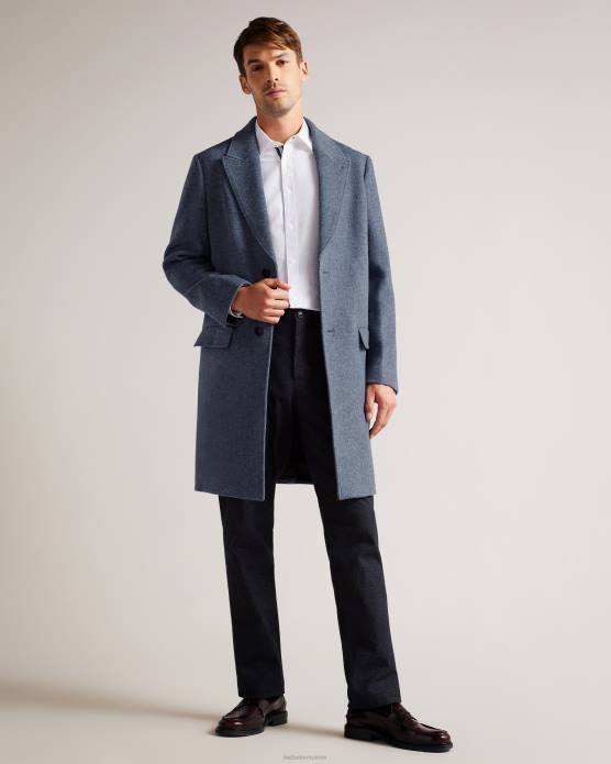 Ted Baker Hommes 60VD1285 vêtements pardessus croisé en pure laine Raydon bleu moyen