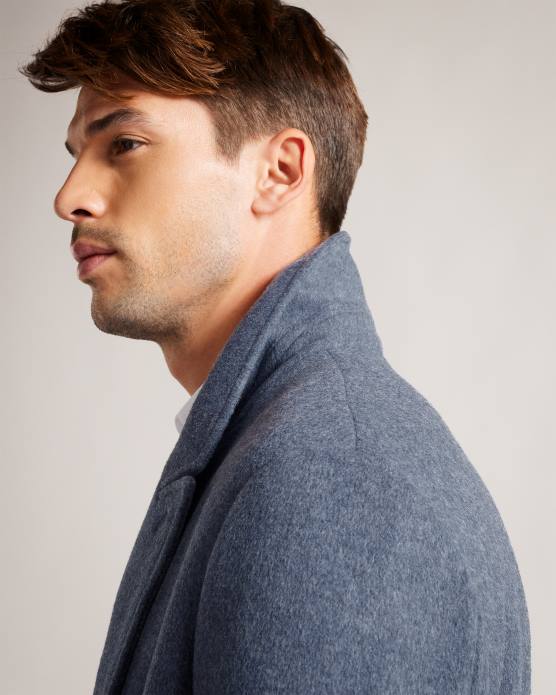 Ted Baker Hommes 60VD1285 vêtements pardessus croisé en pure laine Raydon bleu moyen