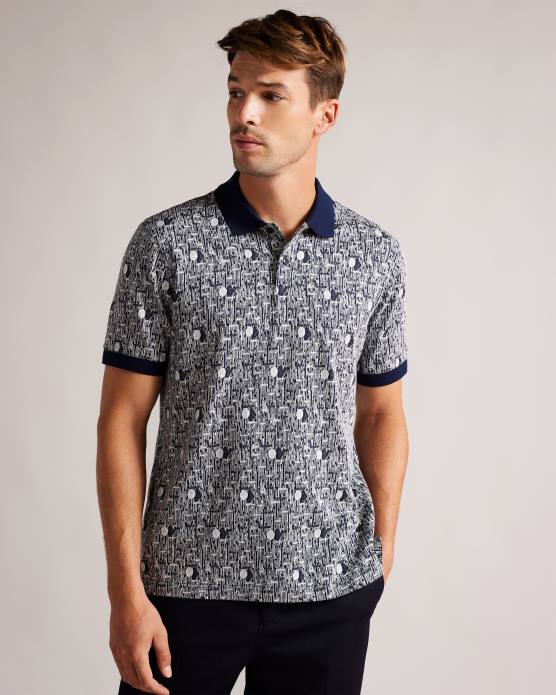 Ted Baker Hommes 60VD1224 vêtements polo en maille géométrique coreo bleu marine