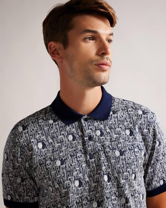 Ted Baker Hommes 60VD1224 vêtements polo en maille géométrique coreo bleu marine