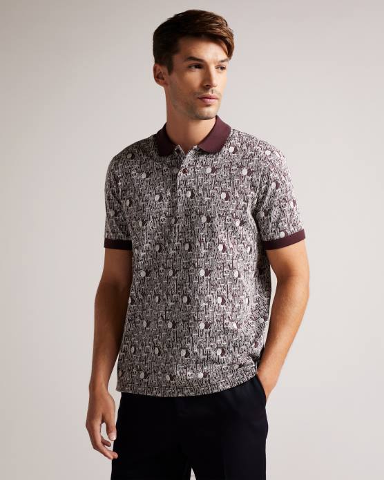 Ted Baker Hommes 60VD1239 vêtements polo en maille géométrique coreo bordeaux