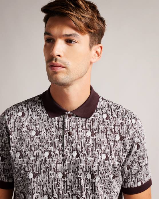Ted Baker Hommes 60VD1239 vêtements polo en maille géométrique coreo bordeaux