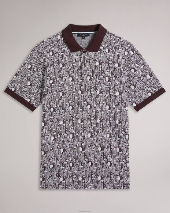 Ted Baker Hommes 60VD1239 vêtements polo en maille géométrique coreo bordeaux