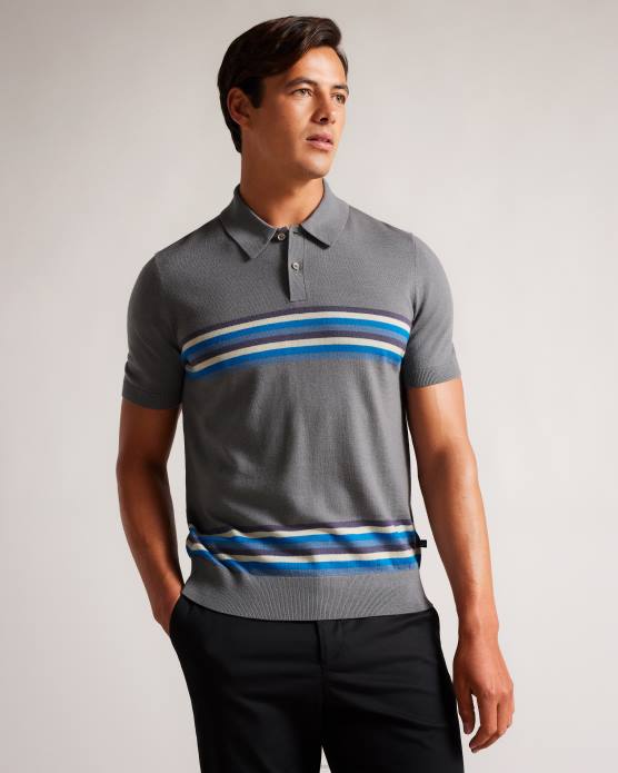 Ted Baker Hommes 60VD1254 vêtements polo en laine à rayures pital bleu moyen