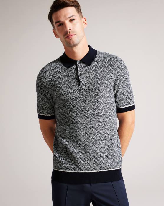 Ted Baker Hommes 60VD1406 vêtements polo en maille zigzag Waldun marine