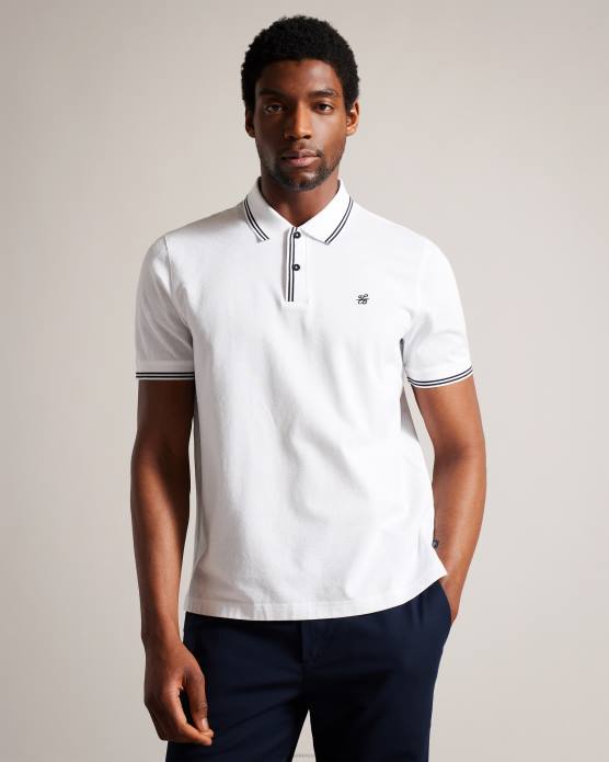 Ted Baker Hommes 60VD1460 vêtements polo en tricot à losanges et monogramme Dyna blanc