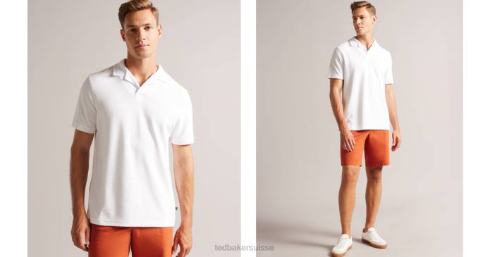 Ted Baker Hommes 60VD1520 vêtements Sndbank - Polo à col à revers en tissu éponge blanc