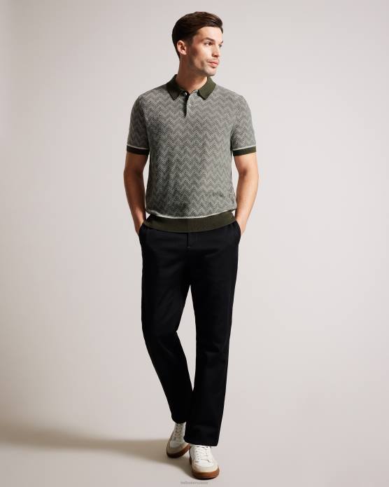Ted Baker Hommes 60VD1528 vêtements polo en maille zigzag Waldun vert foncé
