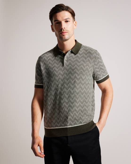 Ted Baker Hommes 60VD1528 vêtements polo en maille zigzag Waldun vert foncé