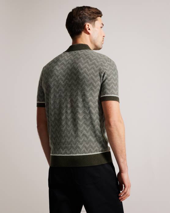 Ted Baker Hommes 60VD1528 vêtements polo en maille zigzag Waldun vert foncé