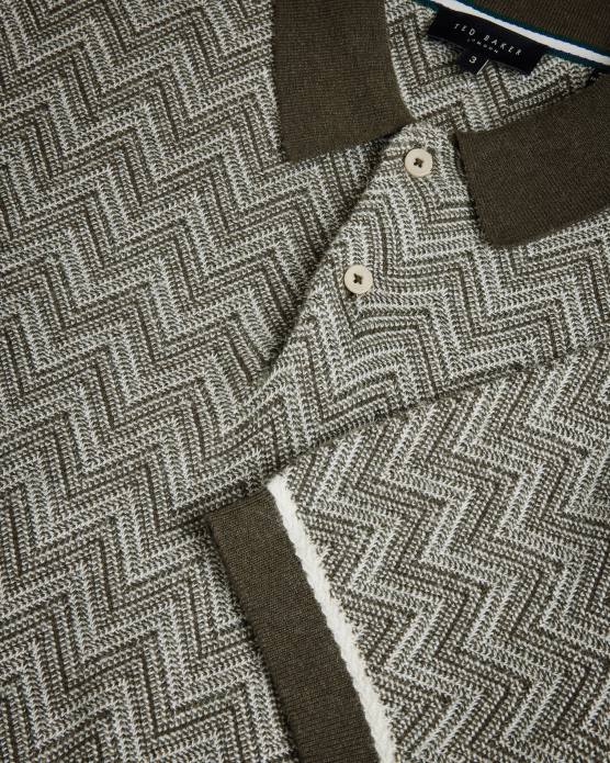Ted Baker Hommes 60VD1528 vêtements polo en maille zigzag Waldun vert foncé