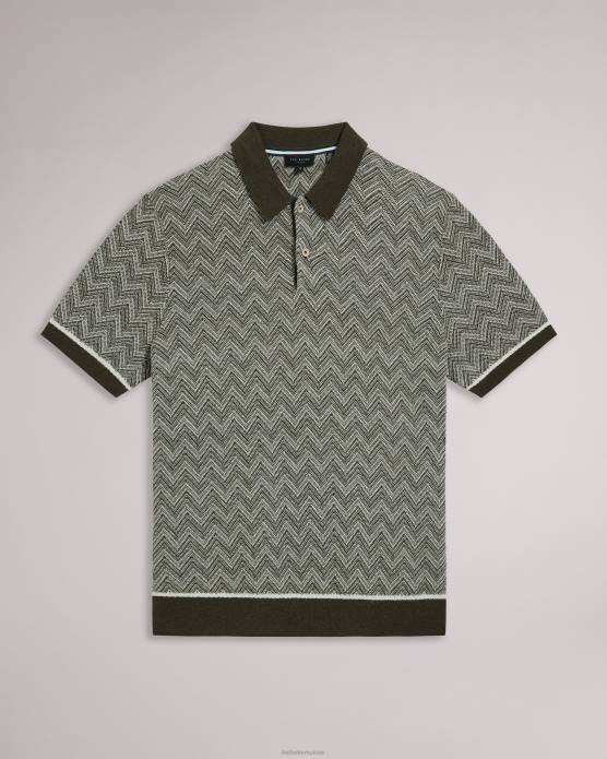 Ted Baker Hommes 60VD1528 vêtements polo en maille zigzag Waldun vert foncé