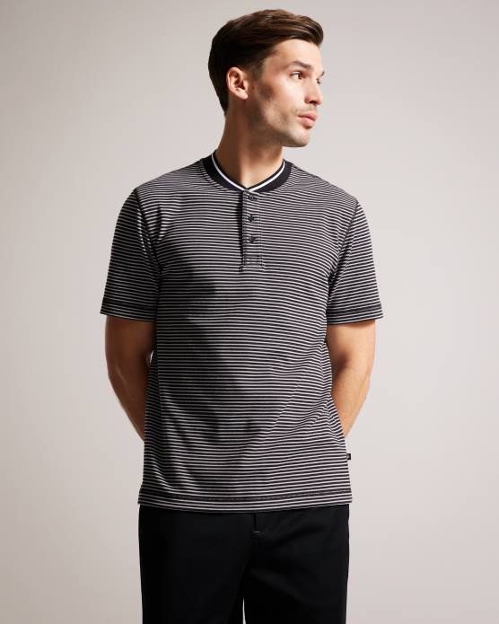 Ted Baker Hommes 60VD1534 vêtements garnerr polo rayé avec col grand-père noir