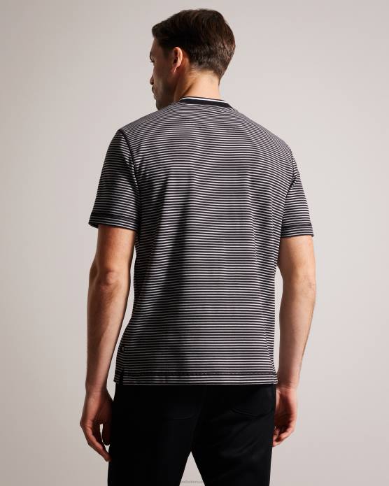 Ted Baker Hommes 60VD1534 vêtements garnerr polo rayé avec col grand-père noir