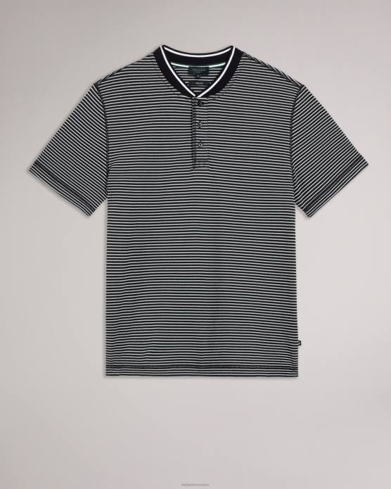 Ted Baker Hommes 60VD1534 vêtements garnerr polo rayé avec col grand-père noir
