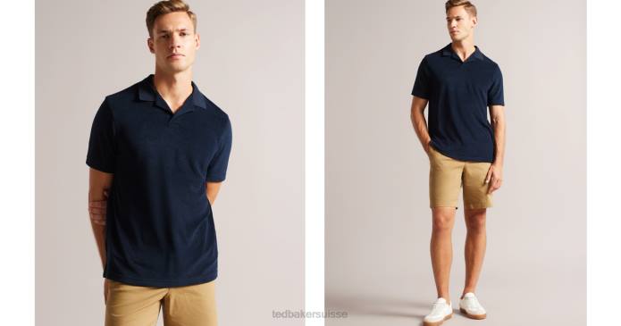 Ted Baker Hommes 60VD1550 vêtements Sndbank - Polo à col à revers en tissu éponge marine