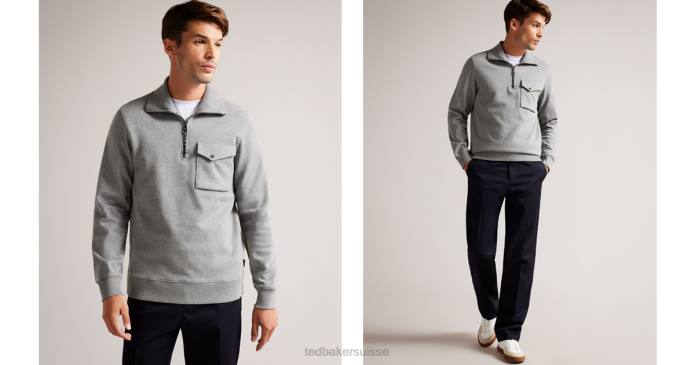Ted Baker Hommes 60VD1211 vêtements ecos - pull à col cheminée et demi-zip gris