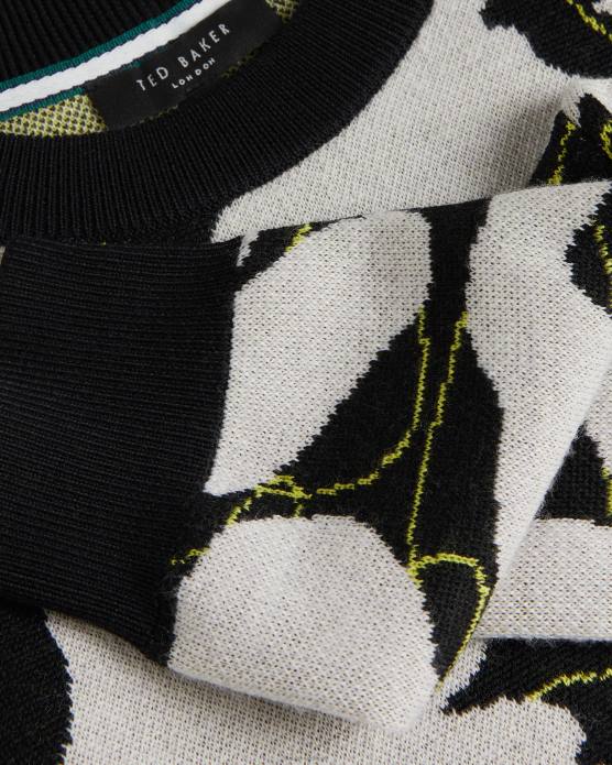 Ted Baker Hommes 60VD1275 vêtements pull en laine mérinos à fleurs ozier noir