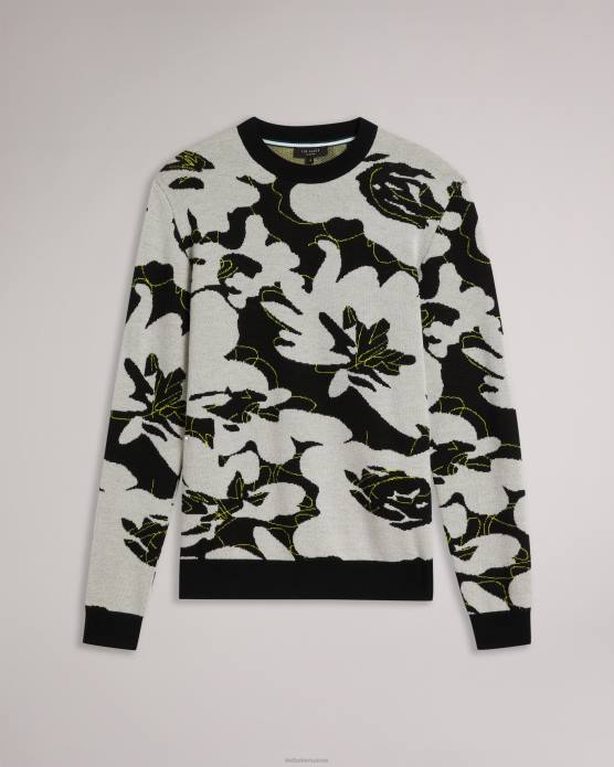 Ted Baker Hommes 60VD1275 vêtements pull en laine mérinos à fleurs ozier noir