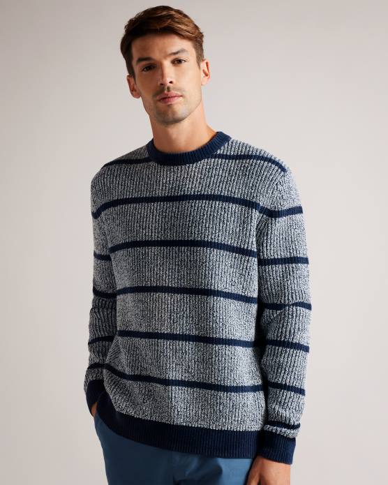 Ted Baker Hommes 60VD1288 vêtements angio - pull coupe classique à rayures texturées bleu