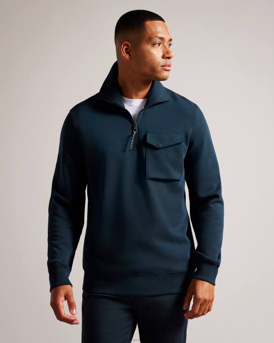 Ted Baker Hommes 60VD1289 vêtements ecos - pull à col cheminée et demi-zip marine