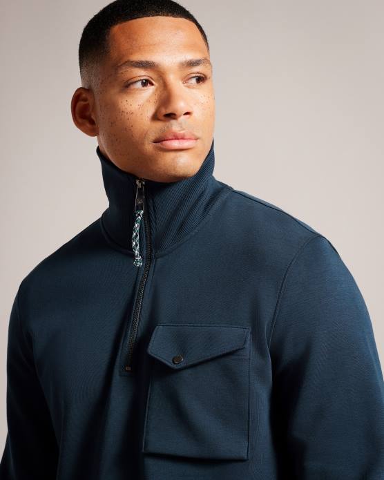 Ted Baker Hommes 60VD1289 vêtements ecos - pull à col cheminée et demi-zip marine