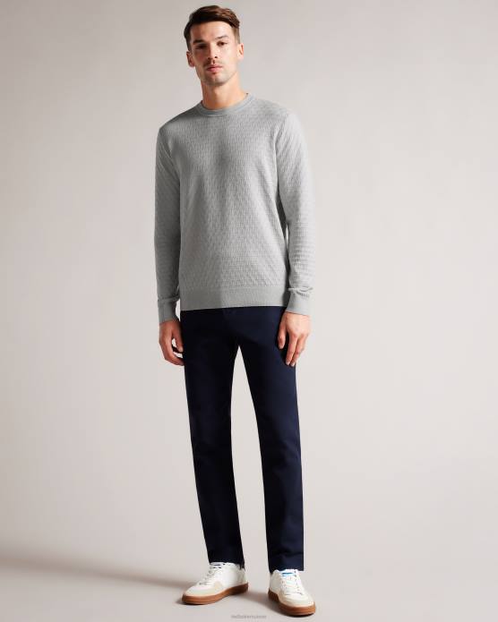 Ted Baker Hommes 60VD1490 vêtements Dartell - Pull à manches longues et col rond surpiqué gris clair