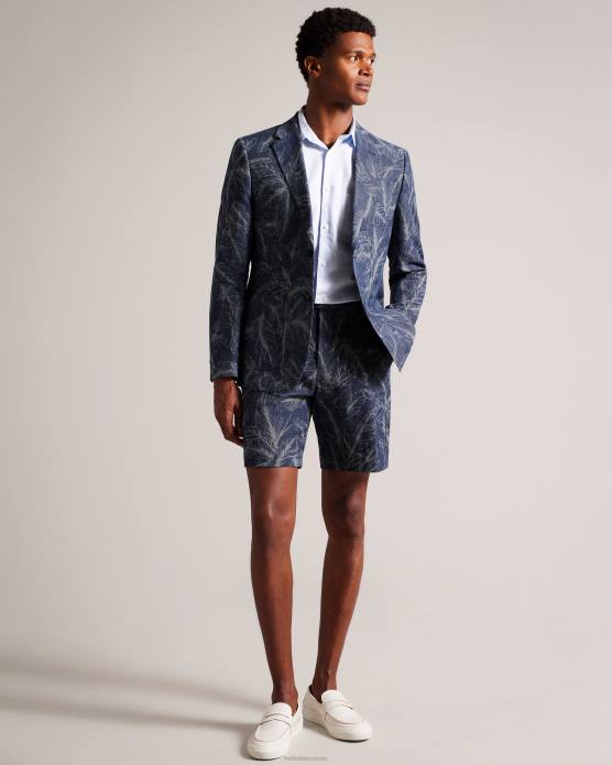Ted Baker Hommes 60VD1624 vêtements short postos en coton et lin à motif feuilles marine