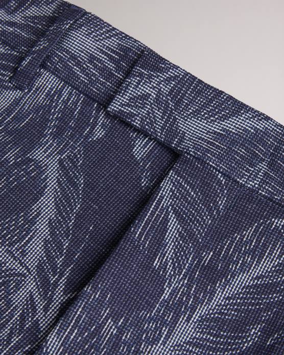 Ted Baker Hommes 60VD1624 vêtements short postos en coton et lin à motif feuilles marine