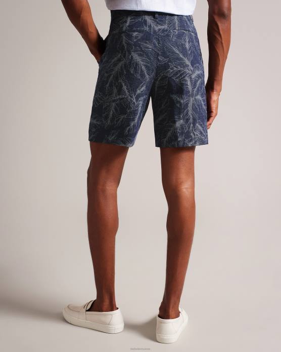 Ted Baker Hommes 60VD1624 vêtements short postos en coton et lin à motif feuilles marine