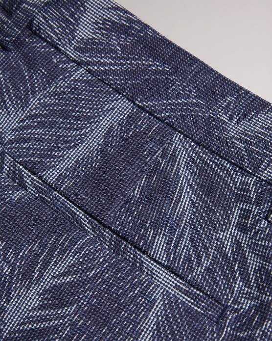 Ted Baker Hommes 60VD1624 vêtements short postos en coton et lin à motif feuilles marine