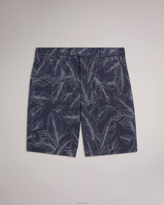 Ted Baker Hommes 60VD1624 vêtements short postos en coton et lin à motif feuilles marine