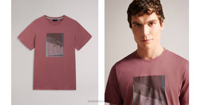 Ted Baker Hommes 60VD1210 vêtements Brumous - T-shirt décontracté à imprimé fleurs et griffonnages bordeaux