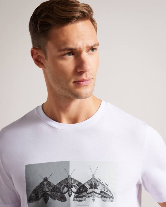 Ted Baker Hommes 60VD1264 vêtements rewild - t-shirt coupe classique à manches courtes et imprimé papillon blanc