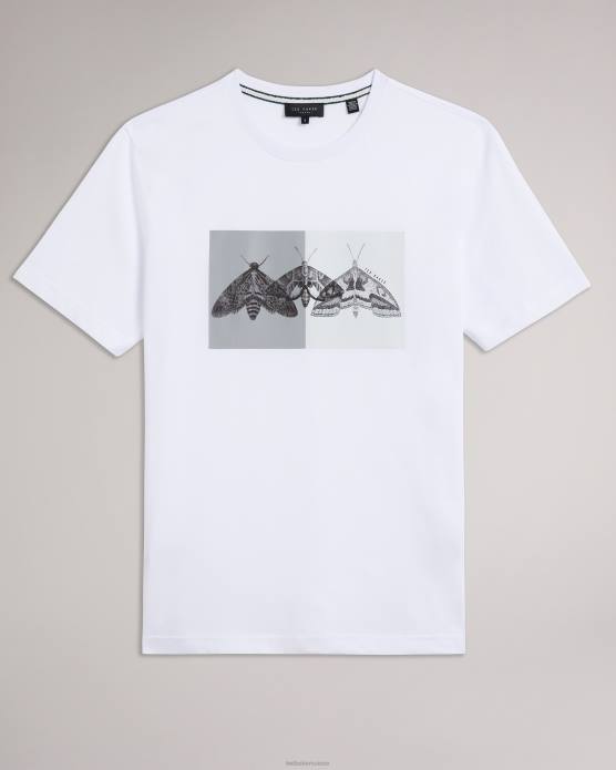 Ted Baker Hommes 60VD1264 vêtements rewild - t-shirt coupe classique à manches courtes et imprimé papillon blanc