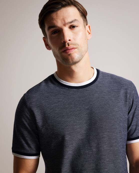 Ted Baker Hommes 60VD1324 vêtements Bowker - T-shirt texturé coupe classique marine
