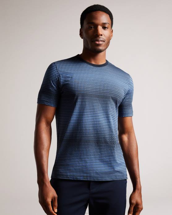 Ted Baker Hommes 60VD1332 vêtements t-shirt géométrique coupe classique ronete bleu foncé