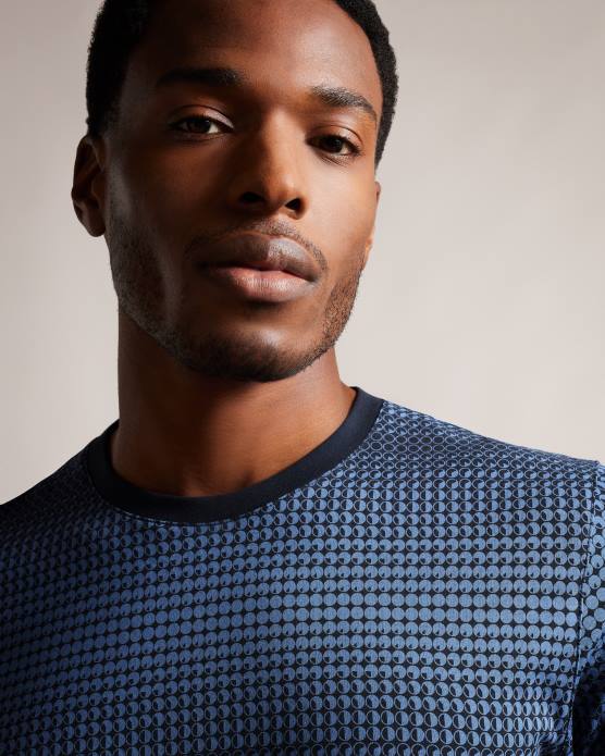 Ted Baker Hommes 60VD1332 vêtements t-shirt géométrique coupe classique ronete bleu foncé