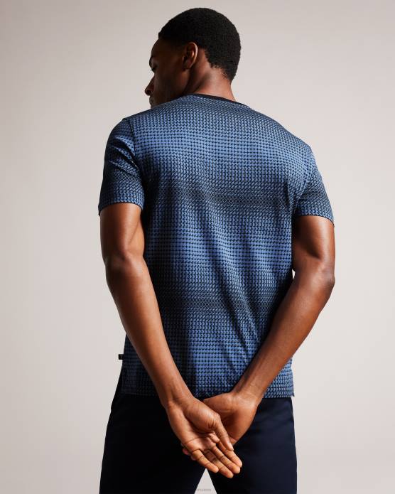 Ted Baker Hommes 60VD1332 vêtements t-shirt géométrique coupe classique ronete bleu foncé