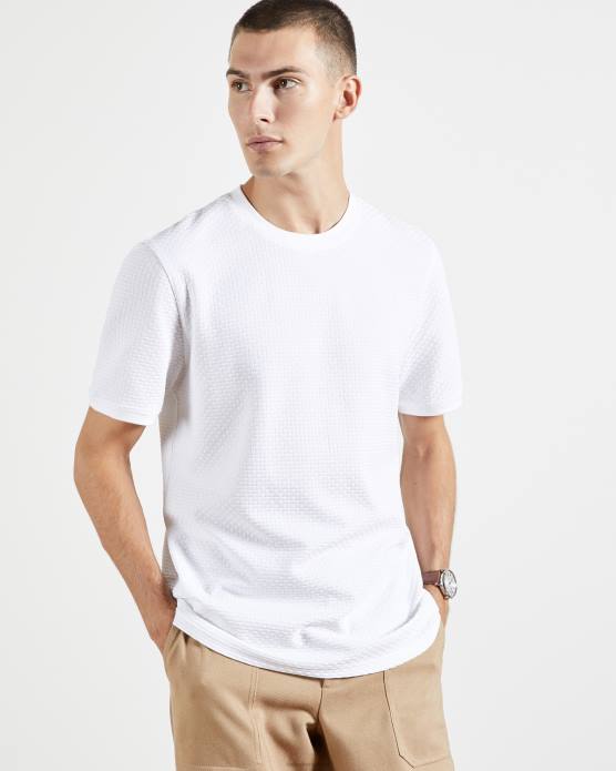 Ted Baker Hommes 60VD1572 vêtements t-shirt en coton texturé caramel blanc