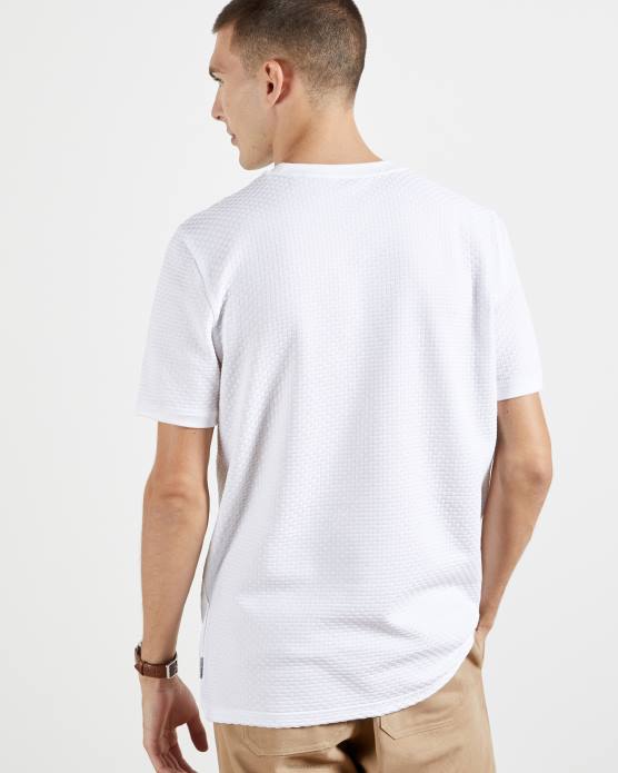 Ted Baker Hommes 60VD1572 vêtements t-shirt en coton texturé caramel blanc