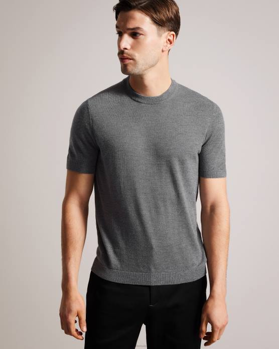 Ted Baker Hommes 60VD1582 vêtements t-shirt tricoté à manches courtes senti charbon