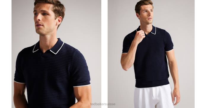 Ted Baker Hommes 60VD1221 vêtements polo en maille à rayures texturées Durdle marine