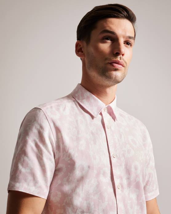 Ted Baker Hommes 60VD1462 vêtements chemise à imprimé floral en lin mélangé flaisby rose clair