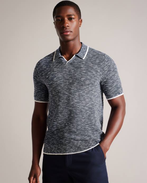 Ted Baker Hommes 60VD1539 vêtements polo chiné à col ouvert plantr bleu foncé