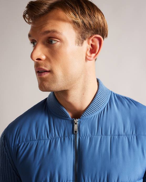 Ted Baker Hommes 60VD1247 vêtements veste zippée ouatée à manches longues spores bleu moyen