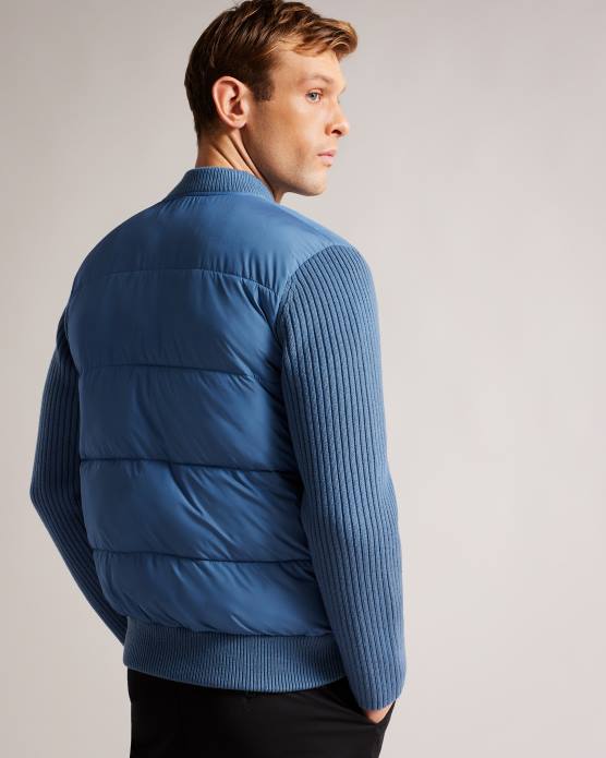 Ted Baker Hommes 60VD1247 vêtements veste zippée ouatée à manches longues spores bleu moyen